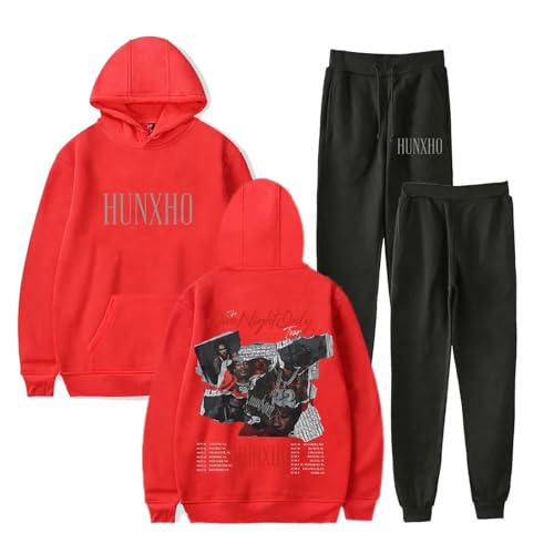 OUHZNUX Hunxho The One Night Only Tour 2024 Merch Herren Damen Kapuzenpullover Hoodie+ Jogger 2er Set 2D Lässiger Bedruckter Pullover Lässiges Hip Hop Top Vintage Streetwear XXS-4XL-Black||XXS von OUHZNUX