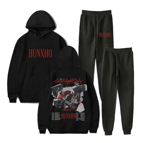 OUHZNUX Hunxho The One Night Only Tour 2024 Merch Herren Damen Kapuzenpullover Hoodie+ Jogger 2er Set 2D Lässiger Bedruckter Pullover Lässiges Hip Hop Top Vintage Streetwear XXS-4XL-Black||XXS von OUHZNUX