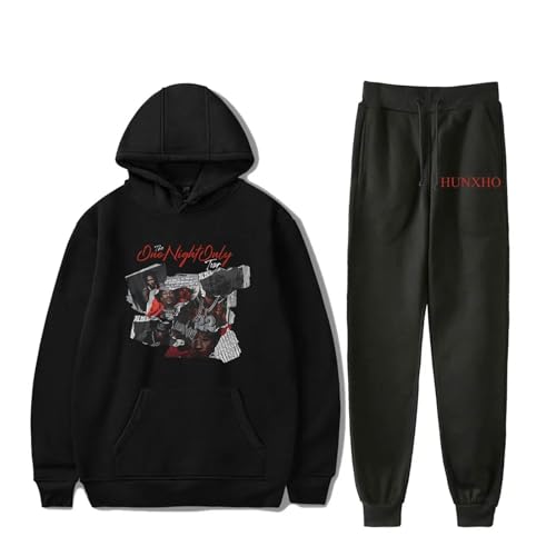 OUHZNUX Hunxho The One Night Only Tour 2024 Merch Neutral Kapuzenpullover+ Jogger Zweiteiliges Set 2D Lässiger Bedruckter Pullover Lässiges Langärmeliges Top Harajuku Straßenkleidung-Black||XXS von OUHZNUX