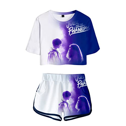 OUHZNUX Julie and The Phantoms Kurzarm-Shorts, 2-teiliges Set, 3D-Gedruckter Bauchnabel, Verkürztes T-Shirt, Strandshorts, lässiger Mode-Trainingsanzug für Damen (XS-2XL) von OUHZNUX