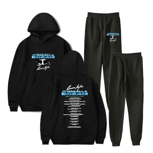 OUHZNUX Karan Aujla It was All A Dream World Tour Mer Hoodie Kapuzenpullover+ Jogger 2 Stück Set 2D Lässiger Bedruckter Pullover Vintage Hip Hop Sweatshirt Männer Und Frauen XXS-4XL-Black||XXS von OUHZNUX