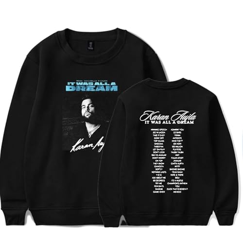 OUHZNUX Karan Aujla It was All A Dream World Tour Merch Sweatshirt Mit Rundhalsausschnitt 2D Lässiger Bedruckter Pullover Langärmeliges Vintage Top Geeignet Für Männer Und Frauen-Black||XXS von OUHZNUX