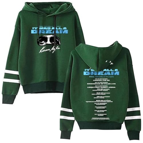 OUHZNUX Karan Aujla It was All A Dream World Tour Merch Taschenloser Parallelstreifen Hoodie 2D Lässiger Bedruckter Pullover Neutrale Streetwear Geeignet Für Männer Und Frauen XXS-4XL-Black||XXS von OUHZNUX