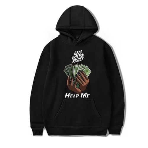 OUHZNUX Real Boston Richey Help Me Album Merch Hoodie Kapuzenpullover 2D Klassischer Druck Pullover Winter Fun Tops Vintage Streetwear Hip Hop Pullover Geeignet Für Männer Und Frauen-Black||XXS von OUHZNUX