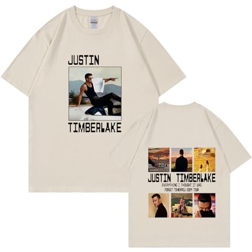 OUHZNUX Sänger T-Shirt Justin Timberlake Album Doppelseitig Bedrucktes T-Shirt Herren Und Damen Harajuku Rundhals T-Shirt Übergroßes Hip-Hop Y2K Freizeitshirt XS-3XL-Black||XS von OUHZNUX