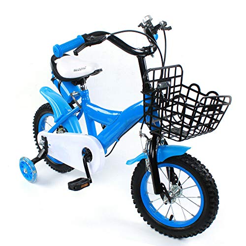 OUKANING 12 Zoll Kinderfahrrad Mit Stützräder, Fahrrad Für Jungen Und Mädchen, Bike Kinderrad Kohlenstoffstahl Rahmen Mit Korb (Farbe: Blau) von OUKANING