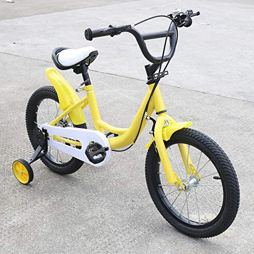 OUKANING 16" Kinderfahrräder Mit Stützräder Kinderfahrrad Für Jungen Und Mädchen Fahrrad Für Kinder Bike Gelb von OUKANING