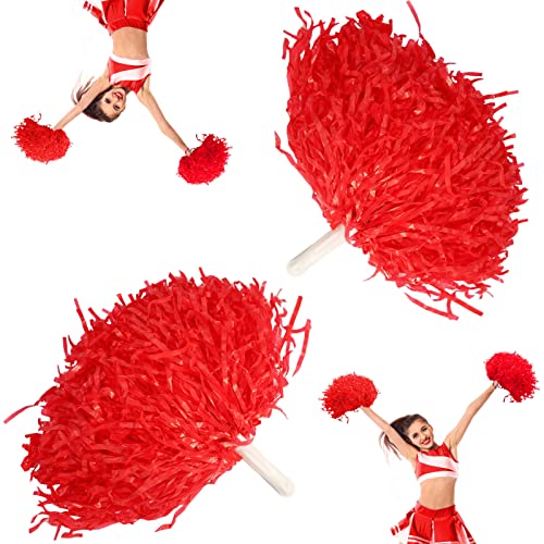 OUKENS Cheerleading Poms, 8 Farben Optional 2pcs PE Cheerleader Pom Poms Squad Cheer Zubehör für Sport Party Tanz Fußball Basketball Cheers(Red) von OUKENS