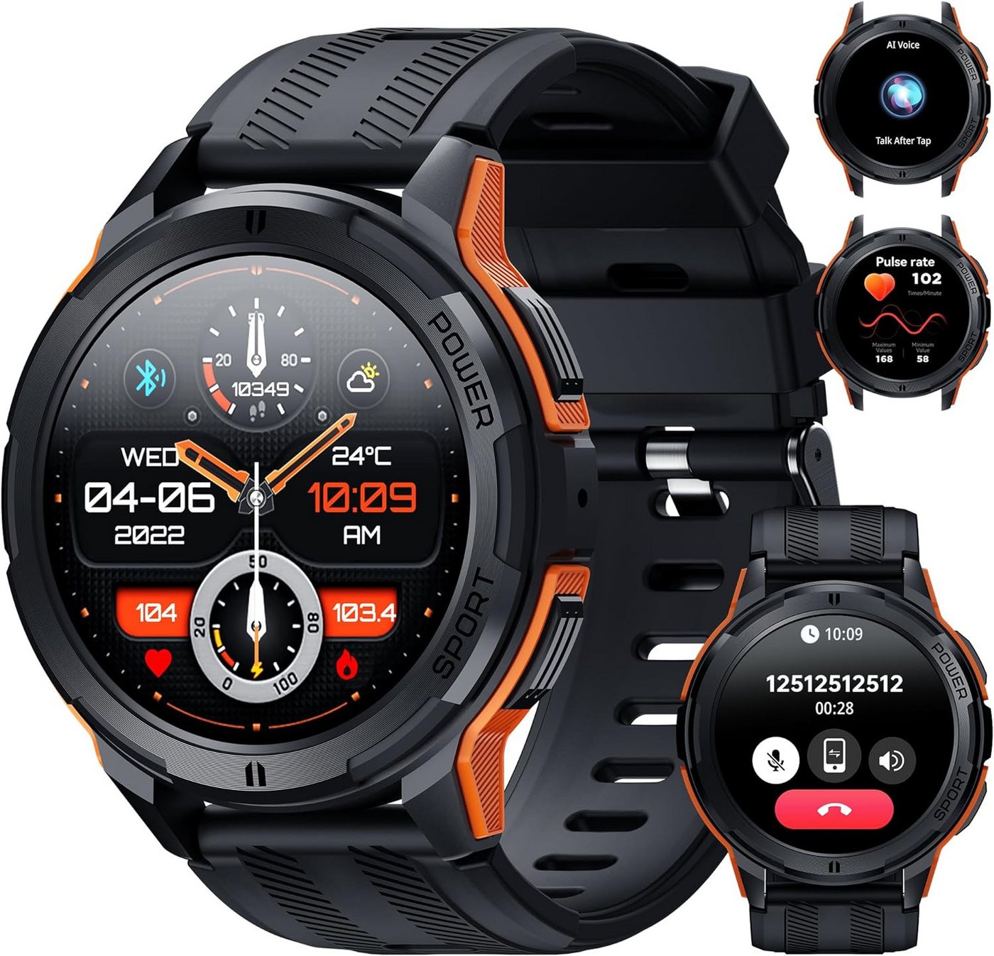 OUKITEL Herren's 5ATM Wasserdicht Fitness-Tracker 410mAh Akku Smartwatch (1.43 Zoll, Android/iOS), mit Pulsmesser Schlafmonitor Activity Tracker von OUKITEL