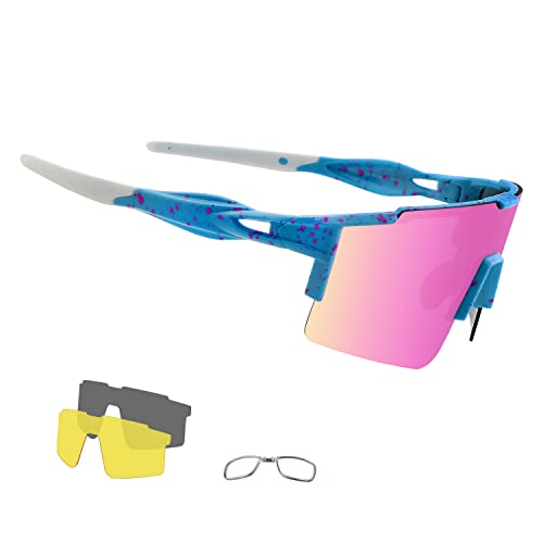 OULIQI Fahrradbrille Polarisierte Sonnenbrille, Sportbrille Herren Damen TR90 Unbreakable mtb，UV400 Schutzbrille Sportbrille mit 3 Wechselgläser für Radfahren Laufen Golf Baseball von OULIQI