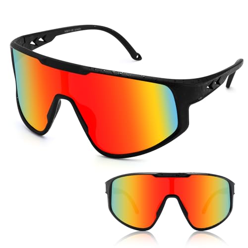 OULIQI TR90 Fahrradbrille Polarisierte Sonnenbrille,Sportbrillen Herren Damen UV400 Sportbrille Schnelle Brille mit Wechselgläser für OutdoorSportarten Fischen Radfahren Laufen (PINK) (Schwarz Rot) von OULIQI