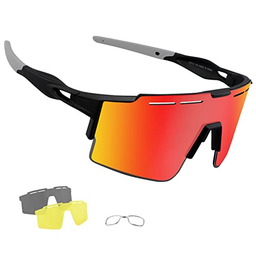 OULIQI Fahrradbrille Herren Damen Polarisierte Sonnenbrille, Sportbrillen TR90 Unbreakable mtb，UV400 Schutzbrille Sportbrille Schnelle brille mit 3 Wechselgläser für Radfahren Laufen Golf Baseball von OULIQI