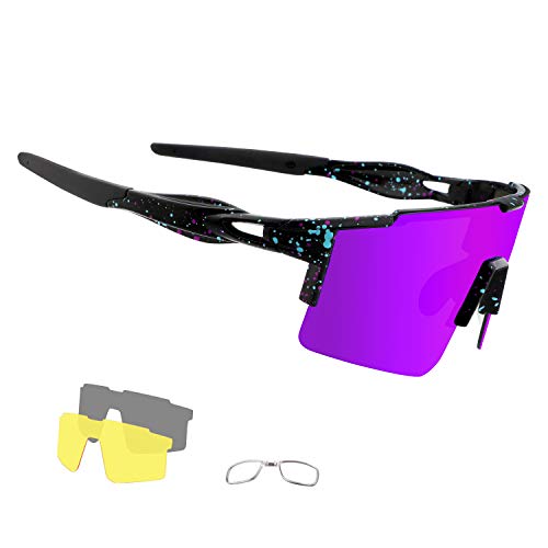 OULIQI Fahrradbrille Herren Damen Polarisierte Sonnenbrille, Sportbrillen TR90 Unbreakable mtb，UV400 Schutzbrille Sportbrille Schnelle brille mit 3 Wechselgläser für Radfahren Laufen Golf Baseball von OULIQI