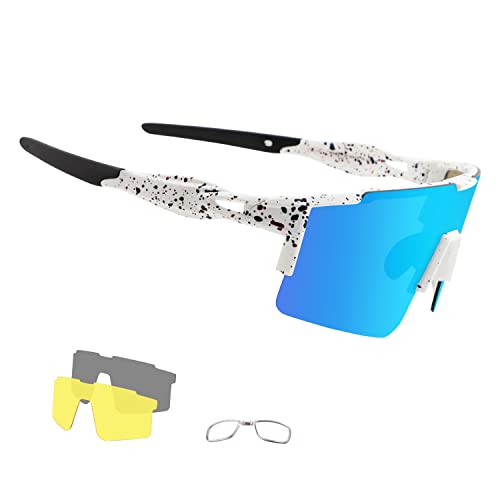 OULIQI Fahrradbrille Polarisierte Sonnenbrille,Sportbrillen Herren Damen UV400 Sportbrille Schnelle Brille mit 1 oder 3 Wechselgläser für OutdoorSportarten Fischen Radfahren Laufen von OULIQI