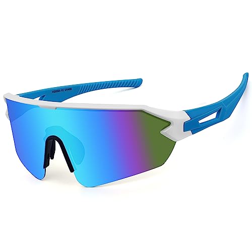 OULIQI Polarisierte Sonnenbrille, Fahrradbrille Herren Damen UV 400 Schutz，Schutzbrille Sportbrille für Outdoorsport Radfahren Laufen Golf Fischen (Blau) von OULIQI