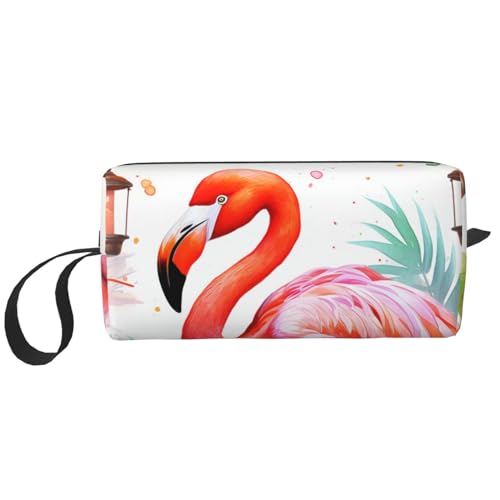 OUSIKA Flamingo Handbemalte Aquarell-Kosmetiktasche für Damen, tragbare Make-up-Tasche, Reise-Aufbewahrungstasche, Kulturbeutel, große Kapazität, Weiß, Einheitsgröße, weiß, Einheitsgröße von OUSIKA