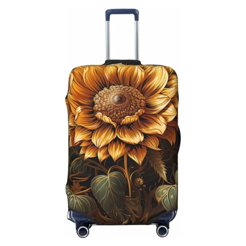 OUSIKA Gepäckabdeckung, waschbar, dehnbar, Sonnenblume auf schwarzem Hintergrund, Kofferabdeckung, kratzfest, passend für 45,7 - 81,3 cm Gepäckschutz, Schwarz , S von OUSIKA