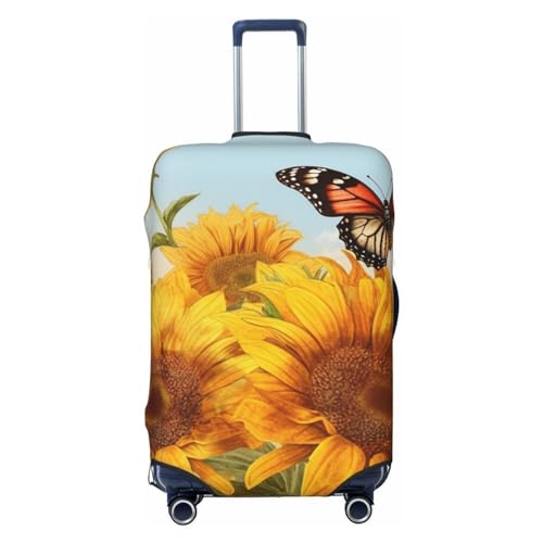 OUSIKA Gepäckabdeckung, waschbar, dehnbar, Sonnenblume mit Schmetterling, Kofferabdeckung, kratzfest, passend für 45,7 - 81,3 cm Gepäckschutz, Schwarz , L von OUSIKA