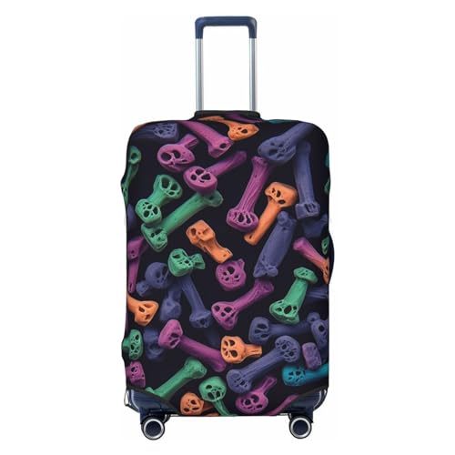 OUSIKA Gepäckabdeckung, waschbarer Stretch-Koffer-Schutz, farbige Knochen, Kofferabdeckung, kratzfest, passend für 45,7 - 81,3 cm Gepäckschutz, Schwarz , M von OUSIKA