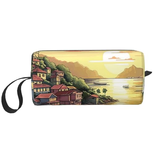 OUSIKA Kosmetiktasche mit Meereslandschaft für Damen, tragbare Make-up-Tasche, Reise-Aufbewahrungstasche, für den täglichen Gebrauch, Kulturbeutel, große Kapazität, Weiß, Einheitsgröße, weiß, von OUSIKA