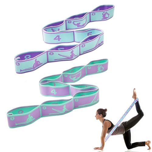 Yoga Gurt, 2 Stück Yoga Stretch Gurt, Yoga Stretch Gurt mit 8 Schleifen, Fitnessbander, Dehnungsband, Training Bänder, Elastisch Trainingsband, Für Yoga, Stretching, Übung, Pilates von OUTALIZ