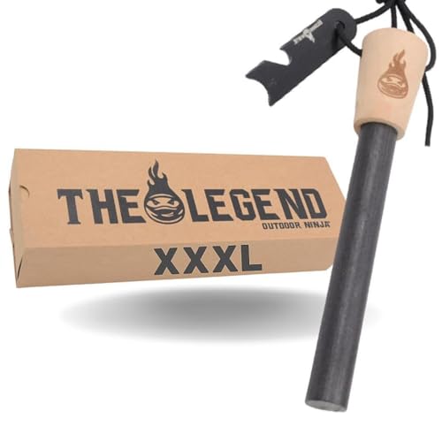 OUTDOOR NINJA Feuerstahl The Legend XXXL Bushcraft Feuerstahl für Wandern, Outdoor, Trekking, Camping und andere Outdoor Hobby's inkl. Multifunktionskratzer, die perfekte Survival Ausrüstung von OUTDOOR NINJA