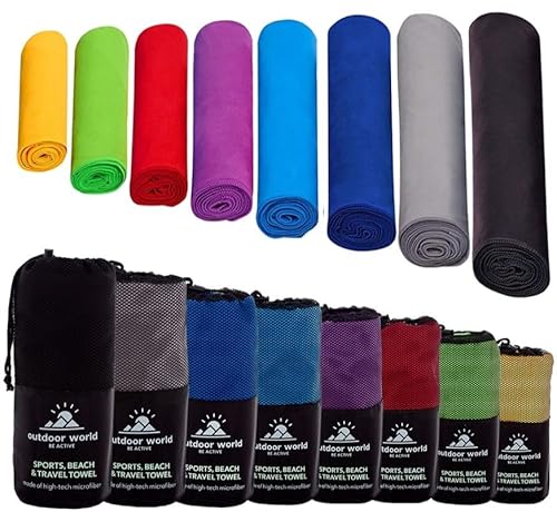 Outdoor World Travel Mikrofaser-Handtuch, schnell trocknend, kompakt, Ultraleicht, hohe Absorption, Badetuch zum Schwimmen, Wandern, Camping, Yoga, Fitnessstudio 200 x 100cm (Schwarz, XX-Large) von OUTDOOR WORLD BE ACTIVE