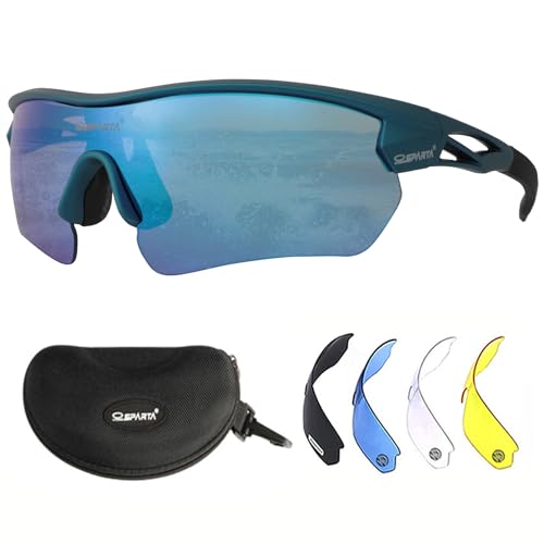 OUTDOORSPARTA Sport Sonnenbrille(4. Blauer Rahmen, Volle Linse Gespiegelt Blau) von OUTDOORSPARTA