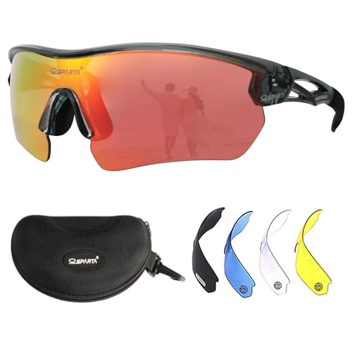 OUTDOORSPARTA Sport Sonnenbrille(7. Grauer Rahmen, Volle Linse Gespiegelt Rot) von OUTDOORSPARTA