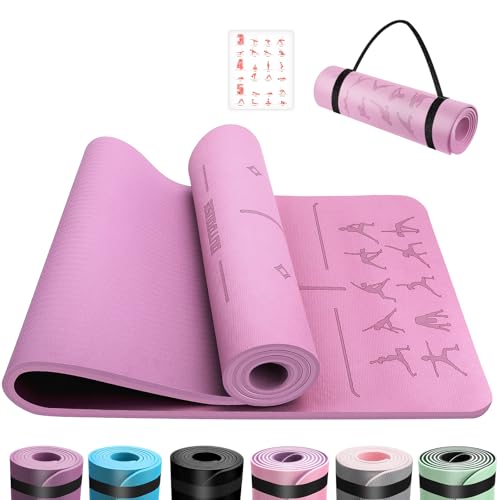 OUTDOUSE Yoga Matte, TPE 6mm Dicke Hautfreundliche Yogamatte Rutschfest Gymnastikmatte Pilates Gymnastik Meditation Stretching mit Trageriemen&Tasche Home Workout Sportmatte 183x61cm Lila von OUTDOUSE