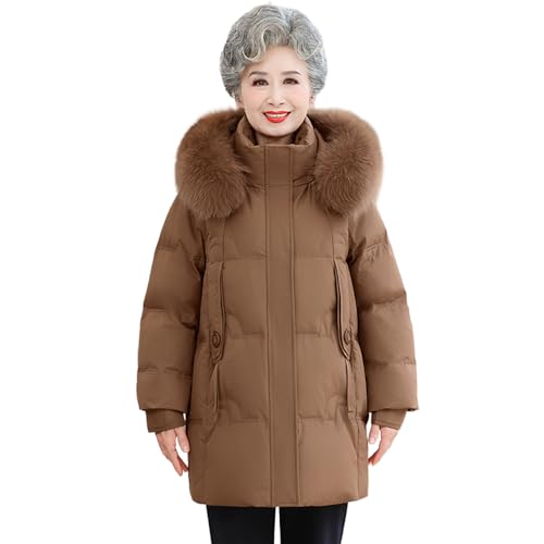 OUZHJKRZ Daunenjacke Mutter Mittleren Alters Pelzkragen Warme Down Jackets Winter Puffer Coat Mittellang Baumwollmantel Lässig und Vielseitig,C,3XL von OUZHJKRZ