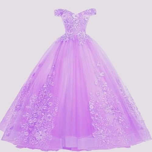 OUZHJKRZ Fantasievolles Schulterfreies Kleid mit Blumenstickereien, mehrlagiges langes Netzkleid, geeignet als Hochzeits-, Dinner- und Partykleid,D,M von OUZHJKRZ