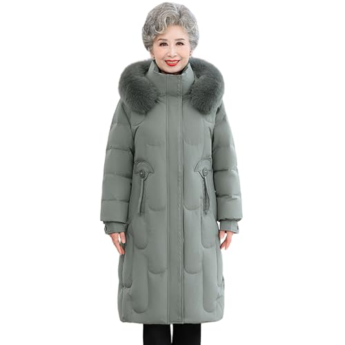 OUZHJKRZ Pelzkragen Daunenjacke Mütter Mittleren und Höheren Alters Warme Wasserdicht Winddicht Down Jackets Winter Puffer Coat Lange Lässige Outdoor-Kleidung mit Kapuze,A,XXL von OUZHJKRZ