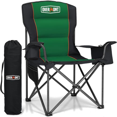 OVERMONT Übergroßer Klappbar Camping Stuhl - bis 204KG Belastbar - Faltstuhl Gepolstert mit Getränkehalter Kühltasche hoher Rückenlehne für Garten Balkon Strand Angeln OVERMONT Übergroßer Klappbar Camping Stuhl - bis 204KG Belastbar - Faltstuhl Gepolstert mit Getränkehalter Kühltasche hoher Rückenlehne für Garten Balkon Strand Angeln von OVERMONT