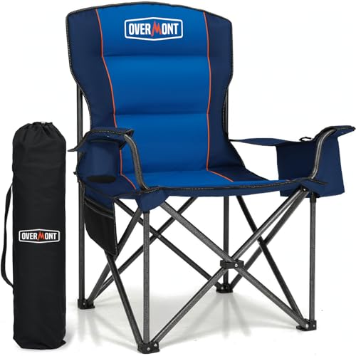 OVERMONT Übergroßer Klappbar Camping Stuhl - bis 204KG Belastbar - Faltstuhl Gepolstert mit Getränkehalter Kühltasche hoher Rückenlehne für Garten Balkon Strand Angeln OVERMONT Übergroßer Klappbar Camping Stuhl - bis 204KG Belastbar - Faltstuhl Gepolstert mit Getränkehalter Kühltasche hoher Rückenlehne für Garten Balkon Strand Angeln von OVERMONT