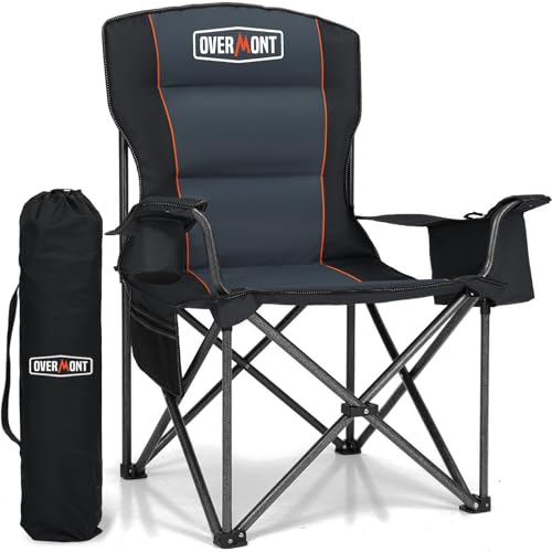 OVERMONT Übergroßer Klappbar Camping Stuhl - bis 204KG Belastbar - Faltstuhl Gepolstert mit Getränkehalter Kühltasche hoher Rückenlehne für Garten Balkon Strand Angeln OVERMONT Übergroßer Klappbar Camping Stuhl - bis 204KG Belastbar - Faltstuhl Gepolstert mit Getränkehalter Kühltasche hoher Rückenlehne für Garten Balkon Strand Angeln von OVERMONT