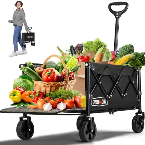 Overmont Festival-Camping-Trolley auf Rädern – zusammenklappbarer Wagenwagen mit verstellbarem Griff – 100 kg große Kapazität für Strand, Garten, Picknick, Einkaufen, Sport, Schwarz von OVERMONT