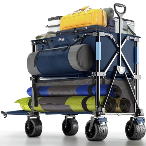 Overmont Doppeldecker Bollerwagen Faltbar 400I - Klappbar mit Geländegängige Breite Räder - 132cm extra Lange Verlängerung - bis 200kg Tragkraft - für Camping Sport Einkaufen Garten Strand Blau Overmont Doppeldecker Bollerwagen Faltbar 400I - Klappbar mit Geländegängige Breite Räder - 132cm extra Lange Verlängerung - bis 200kg Tragkraft - für Camping Sport Einkaufen Garten Strand Blau von OVERMONT