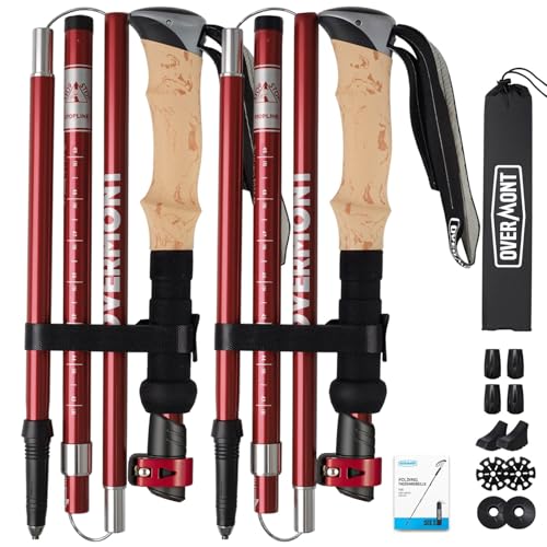 Overmont Wanderstöcke Carbon, 7075 Aluminium Ultraleicht faltbar verstellbar 105-125CM Trekkingstöcke Nordic Walking Stöcke 1 Paar mit All Terrain Zubehör von OVERMONT