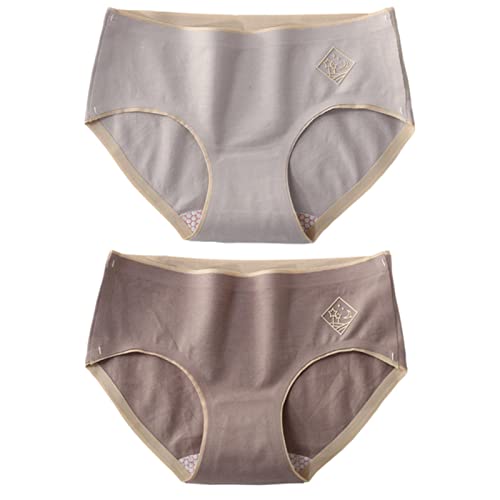 OVLAJ Damenhöschen mit voller Abdeckung 2Pcs/Festgelegte Frauen Baumwolle Nahtlos Mitten In Großer Größe Womens Slips-Light Coffee-Gray,XL von OVLAJ