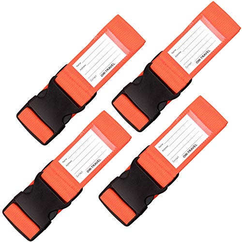 OW-Travel Kofferband Gurt Schwerlast Personalisierter Koffergurt mit Adressschild. Luggage Strap Gepäckgurt Koffer Gurt Kofferbänder Koffergurte Farbig Koffer Gurt 4 Stück Orange von OW-Travel