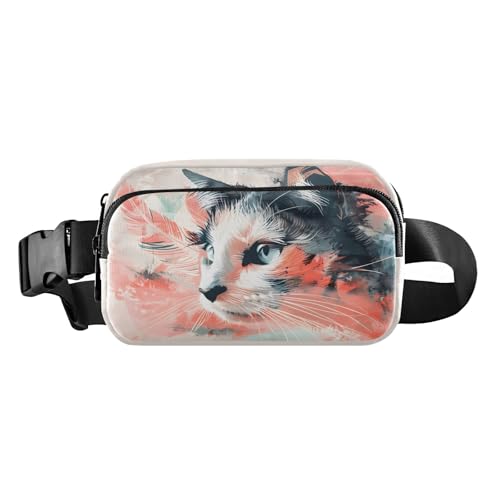 Gürteltasche, abstrakte moderne Kunst, Katze mit Feder, Outdoor-Bauchtasche, mehrfarbig, Einheitsgröße, Casual von OWFKAY