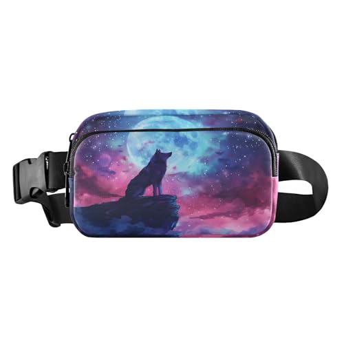 Gürteltasche Wolf auf Klippe im Mondschein Outdoor Bauchtasche Crossbody Bauchtasche, mehrfarbig, Einheitsgröße, Casual von OWFKAY