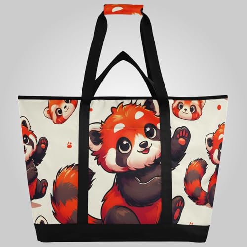 Isolierte Kühltasche, rotes Panda-Muster, faltbar, wiederverwendbar, Lebensmitteltasche von OWFKAY