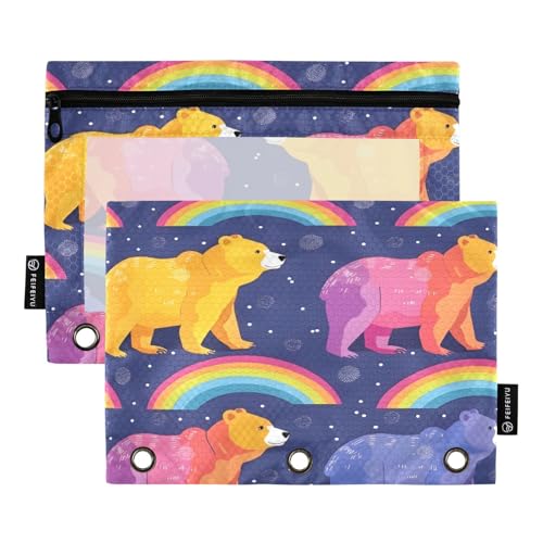 OWFKAY Binder-Federmäppchen mit 3 Binderlöchern, transparentes Fenster, Federmäppchen, großes Fassungsvermögen, transparentes Oberteil, Binder-Bleistifttasche, Cartoon-Sommer-Tiere für Binder, multi, von OWFKAY