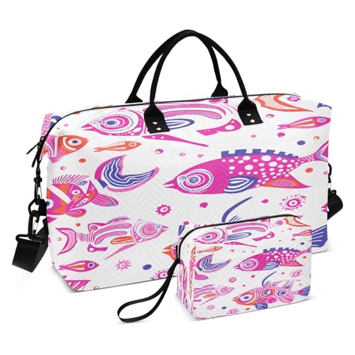 Reisetasche, Wochenendtasche, Übernachtungstasche, Kulturbeutel, Sporttasche, rosa Fisch für Männer und Frauen, multi von OWFKAY