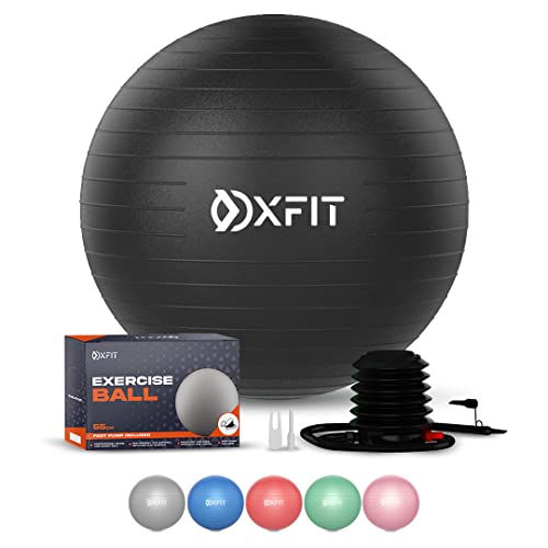 OXFIT Gymnastikball – Anti-Burst, Multi-Size, Yoga-Ball mit Fußpumpe – Gymnastikball für Fitness, Pilates, Schwangerschaft, Arbeit, Geburtsball, Schweizer Ball – mehrere Farben (70-75 cm (L), Schwarz) von OXFIT