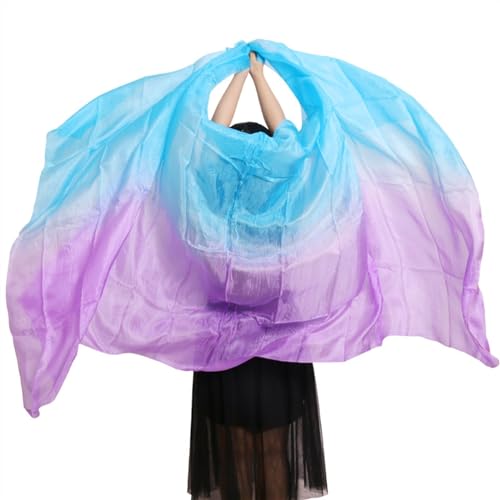 Seide Bauchtanz Handschal,Chiffon Tanzen Schleier, Bauchtanz Schleier Schal Damen Schal Kostüm Accessoire Handgefertigter gefärbter Schleier aus reiner natürlicher Seide(Color 5-ye,XXL- 400X114cm) von OXOLAMRIN