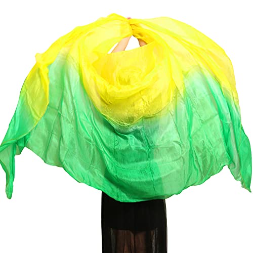 Seide Bauchtanz Handschal,Chiffon Tanzen Schleier, Bauchtanz-Schleier aus echter Seide, Bauchtanz-Zubehör, Handschal, Tücher, individuell gestaltete Bauchtänzerin, Bühnen-Performance-Requisite(Yellow von OXOLAMRIN