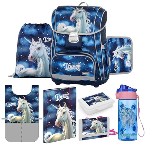 OXY BAG Schulranzen 8tlg. Premium mit Einhorn-Motiv | Ergonomische Schulrucksack Set, Sportbeutel, Federmappe, Kunstponcho, Trinkflasche, Snackbox & mehr | Ideal für 1. - 3. Klasse (Schulstart) von OXY BAG